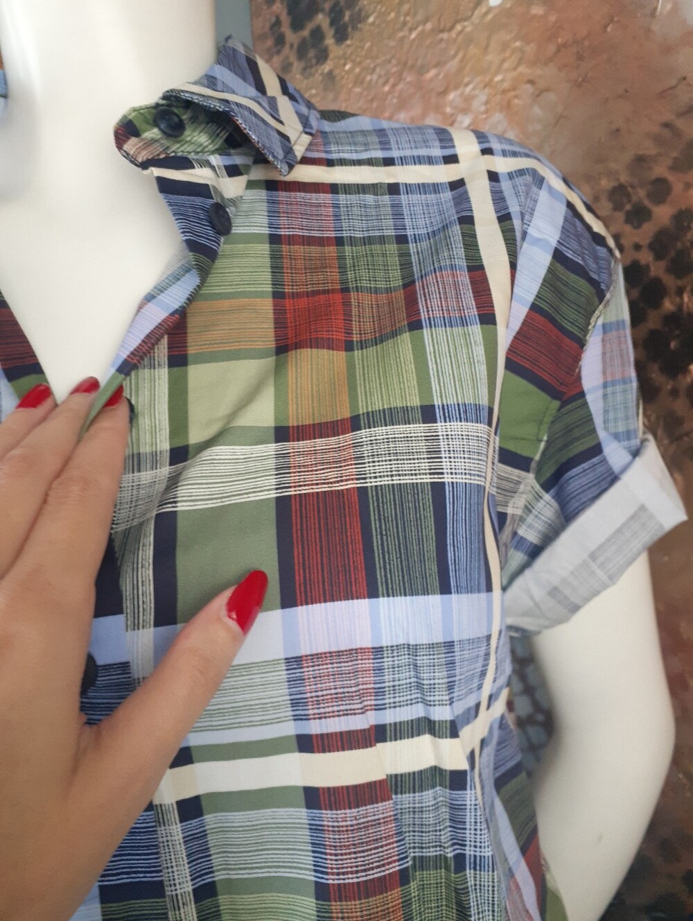 Zara Nwt Classic Short-Sleeve Plaid Button-Up Shirt - Green, Blue And Red - Picture 9 of 13